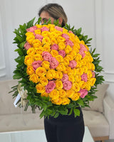 yellow and pink roses