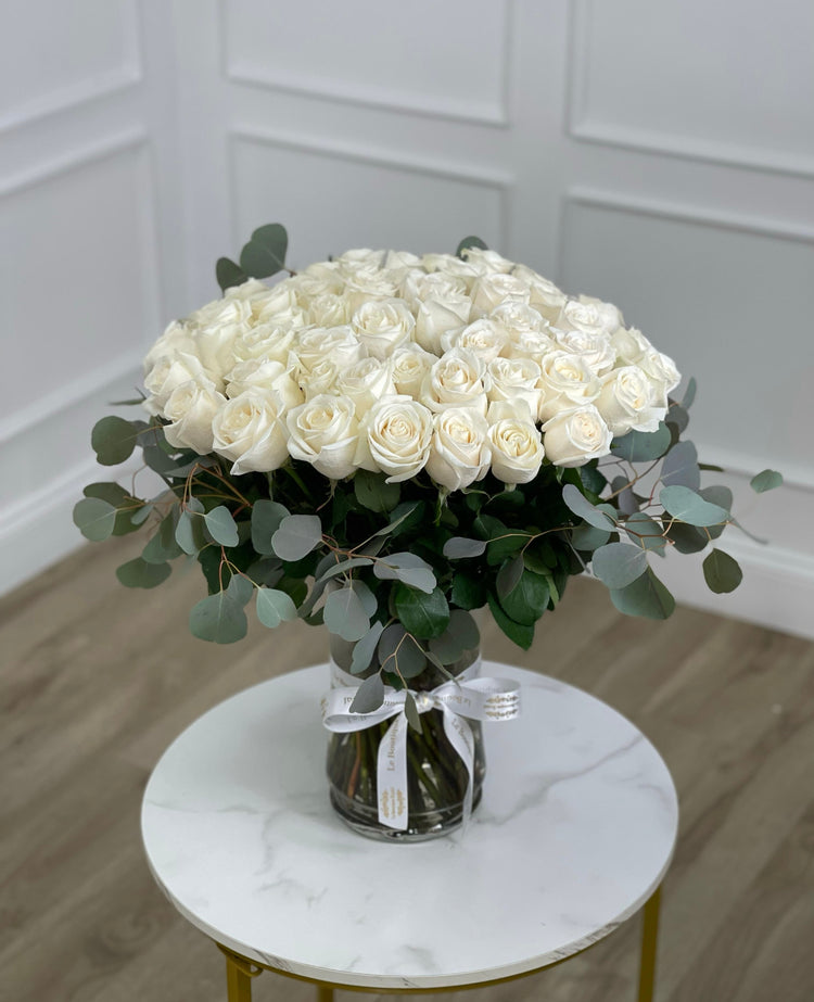 Luxury White Roses in Elegant Vase | Le Boutique Royal