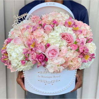 pink and white flowers with happy birthday sign