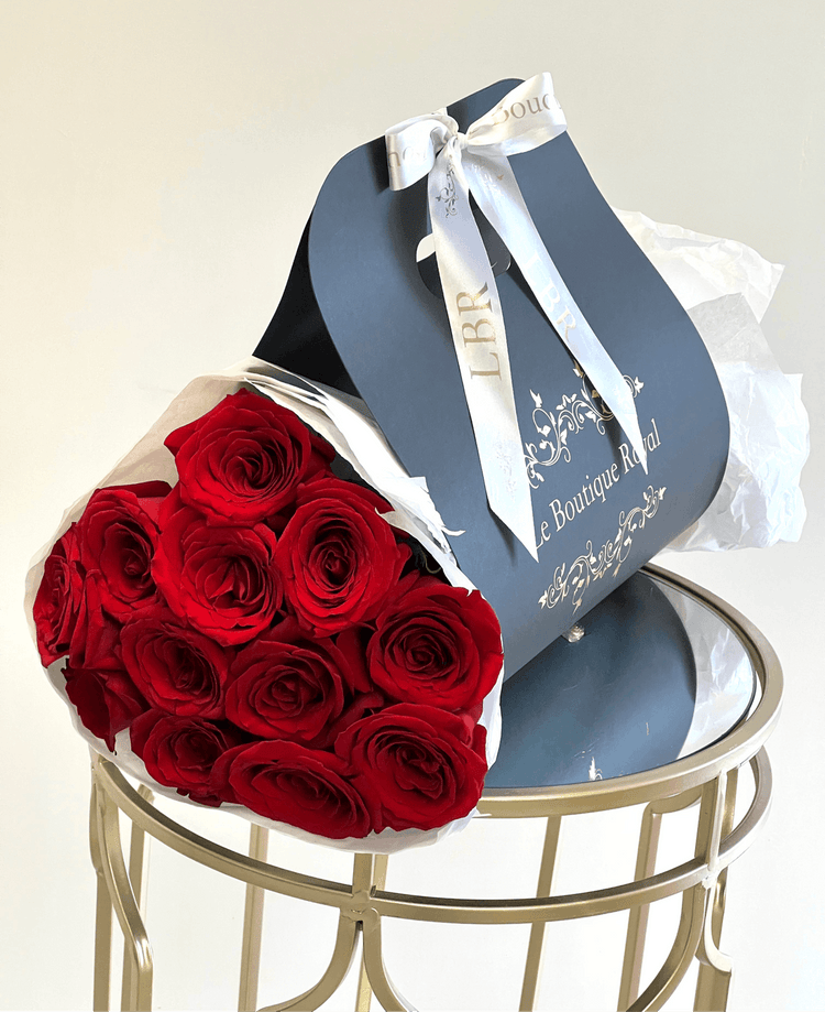 12 Red Roses in Bloom Bag – Luxury Flower Delivery Miami | Le Boutique Royal