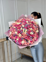 Multicolor Blush  Long Stem Rose Bouquet