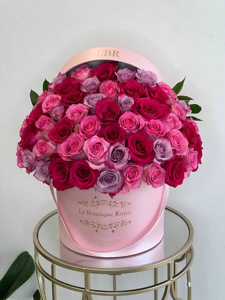Pink, Hot Pink & Purple Roses – Luxury Flower Arrangement | Le Boutique Royal