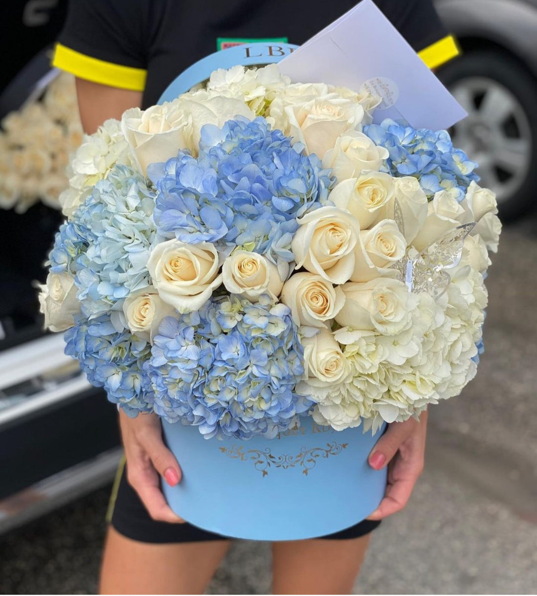 Blue and White Hydrangeas In A Beautiful Le Boutique Royal Box