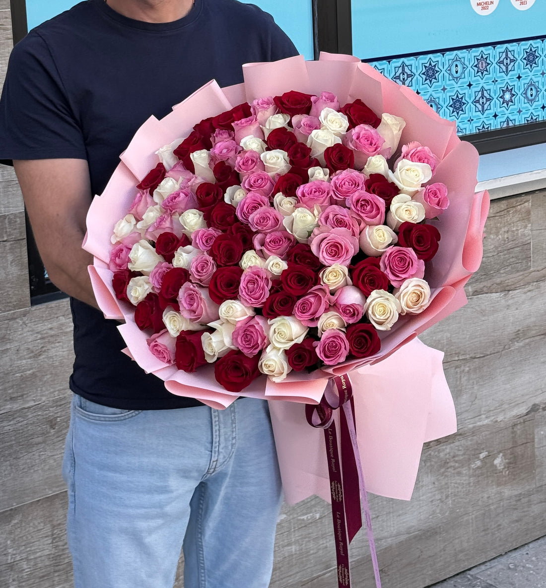 100 multicolor long stem roses