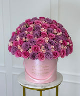 Pink & Purple Mix Of Roses and Mini Roses in Signature Box – Luxury Flower Arrangement | Le Boutique Royal