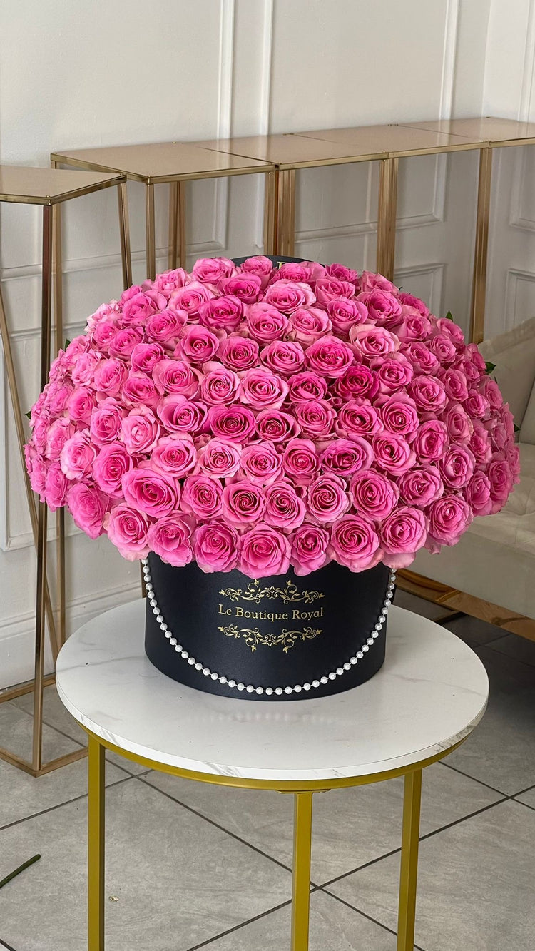 100 Pink Roses in Signature Box – Luxury Flower Arrangement | Le Boutique Royal