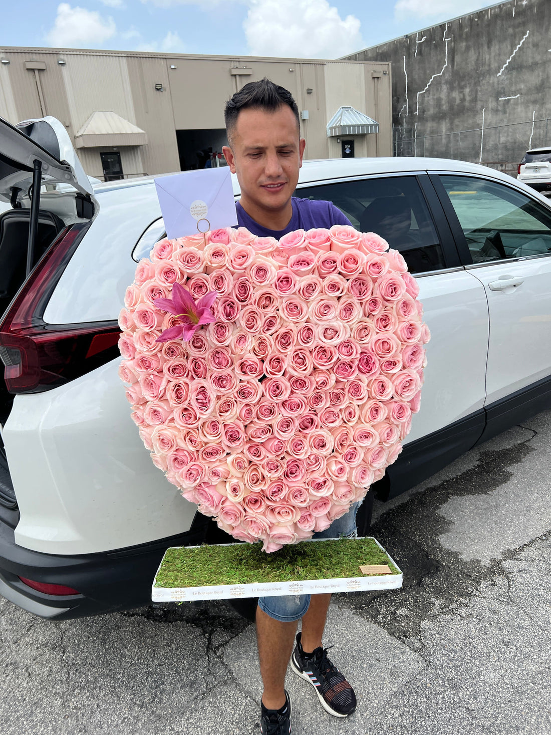 pink rose heart and a man
