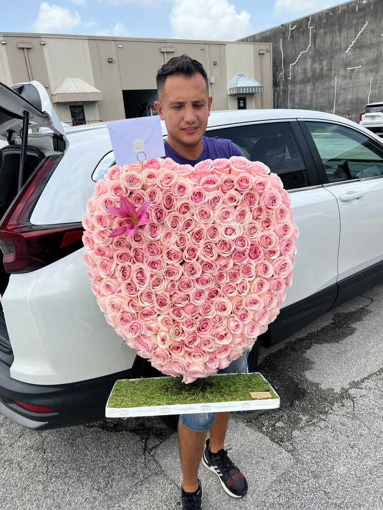 pink rose heart and a man