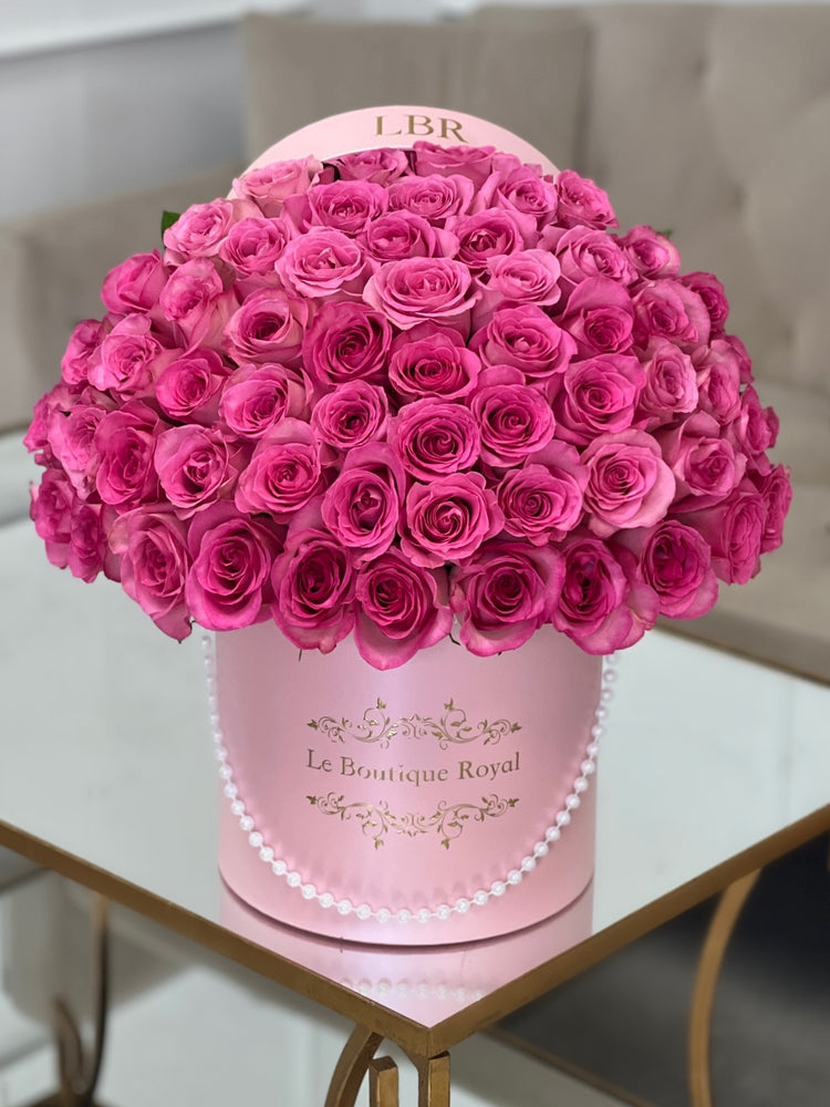 50 Pink Roses in Signature Box – Luxury Flower Arrangement | Le Boutique Royal