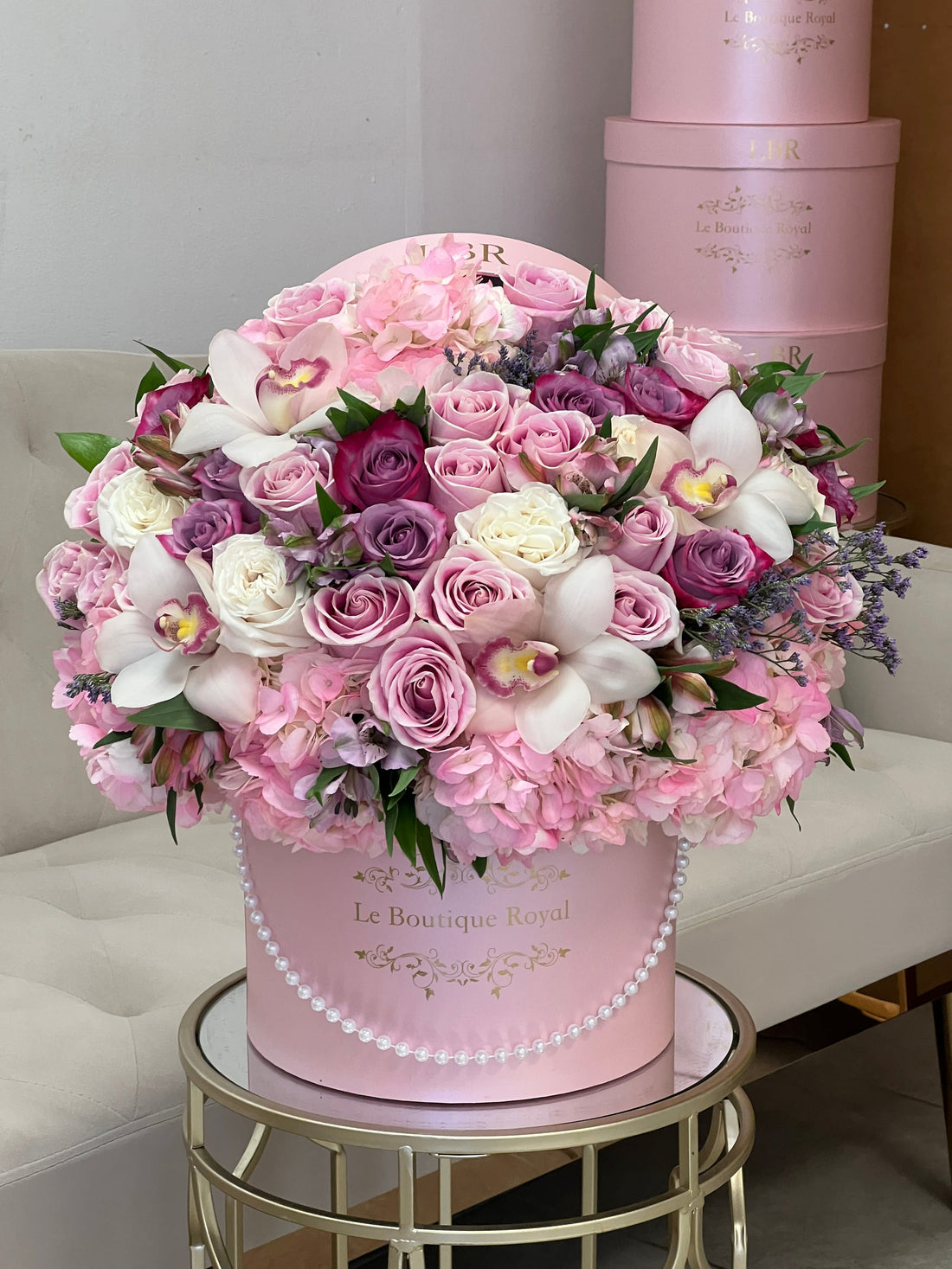 pink flowers with Orchids Luxury Flower Arrangement Miami | Le Boutique Royal