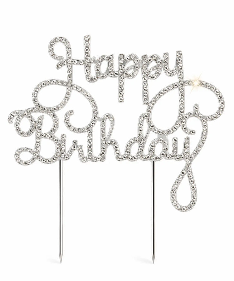 Crystal Happy Birthday sign with sparkling rhinestones for flower arrangements