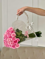 Two Dozen Pink Roses in Bloom Bag – Luxury Flower Delivery Miami | Le Boutique Royal