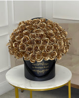 50 gold roses in a black box le boutique royal