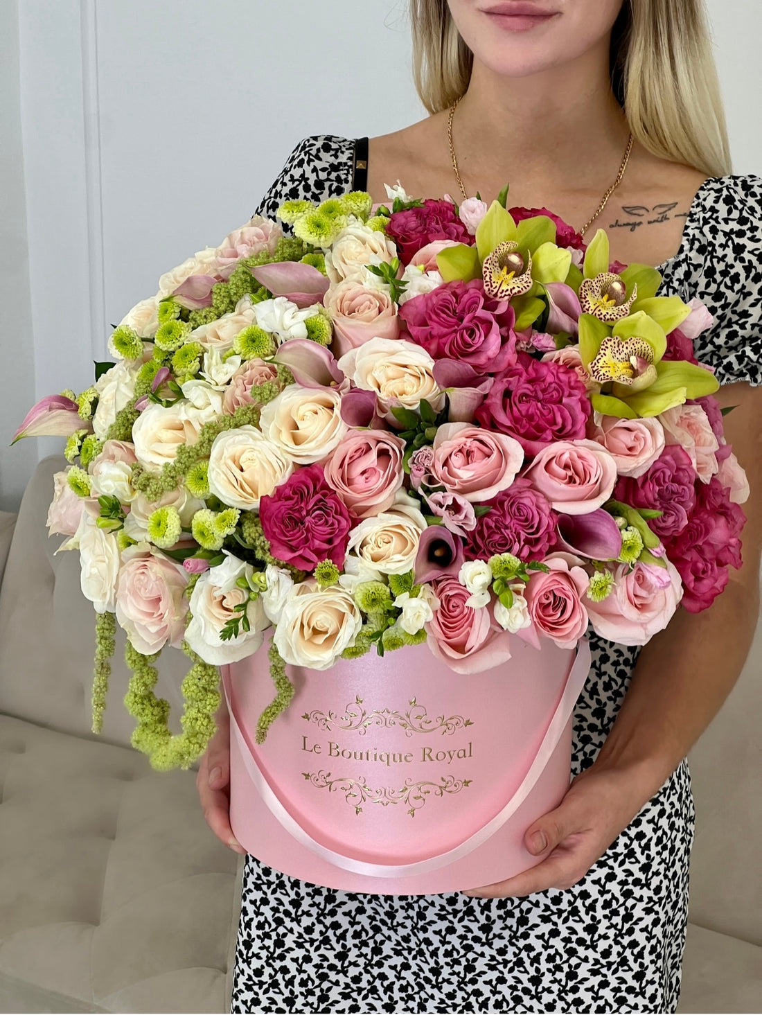 Exotic mix of green and pink flowers – Luxury Flower Arrangement Miami | Le Boutique Royal