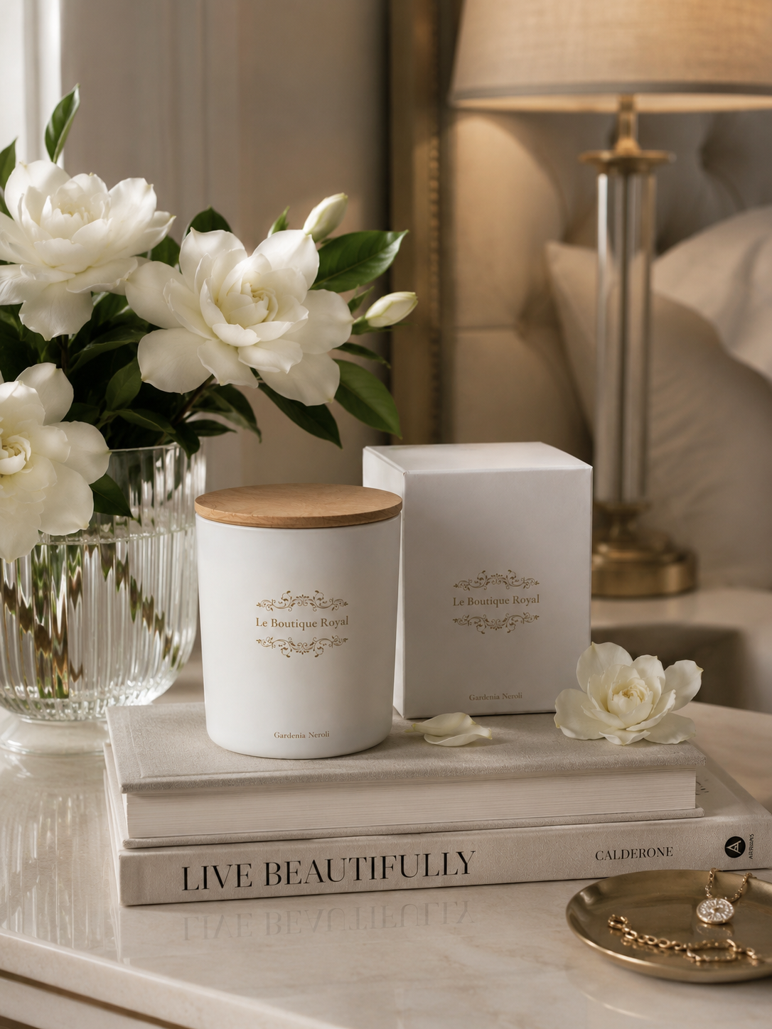 Le Boutique Royal handmade Gardenia Neroli luxury candle with gift box