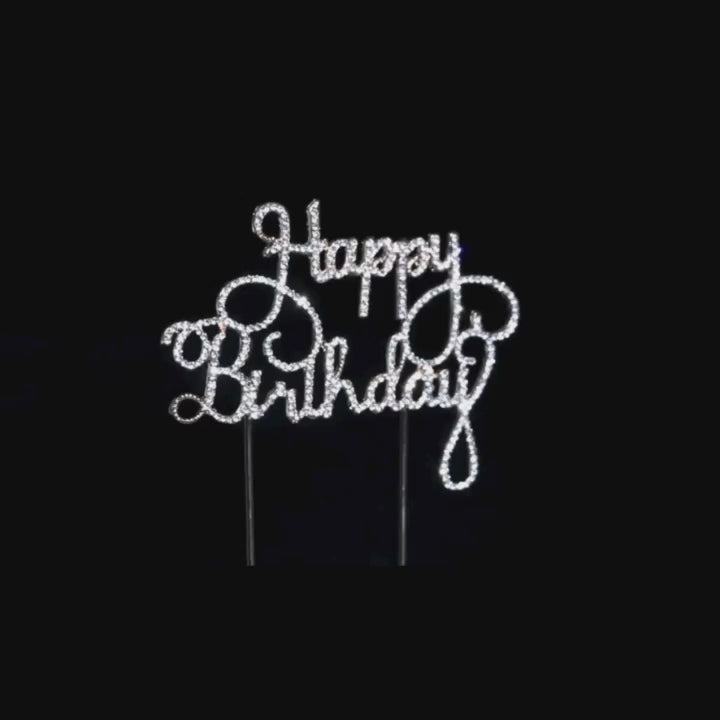 Crystal Happy Birthday sign with sparkling rhinestones for flower arrangements